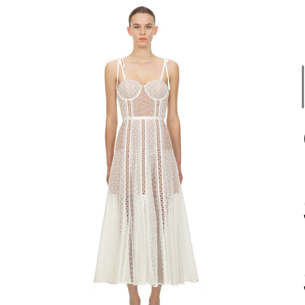 Self-Portrait NWOT WHITE LACE PANEL CORSET MIDI
DRESS Size US10 UK14